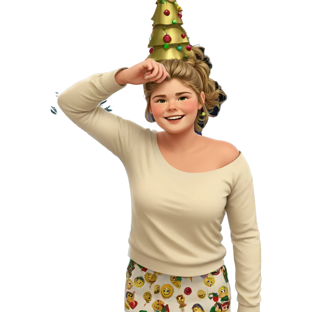 smiling girl by christmas tree emoji