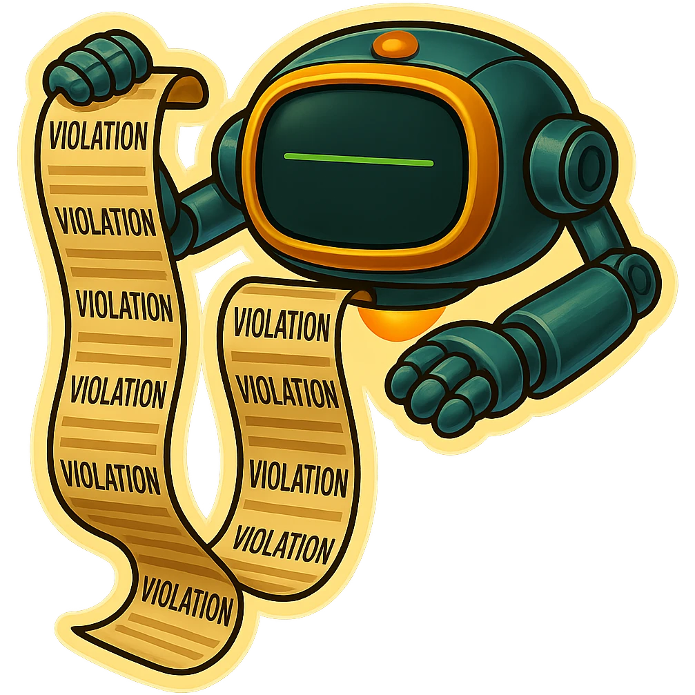 auditor robot prints out violations from a slot.  no legs. the robot hovers emoji