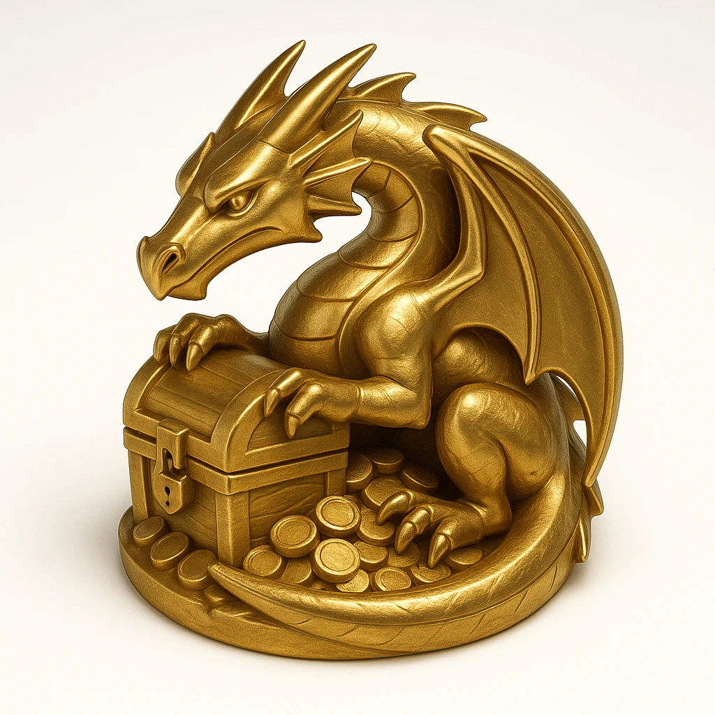 golden dragon icon style curled around a treasure emoji