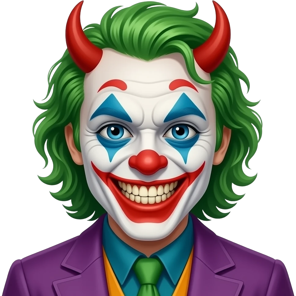 clown démoniaque avec un sourrire effrayant, n'est pas joyeux, pas le joker, pas de cornes emoji