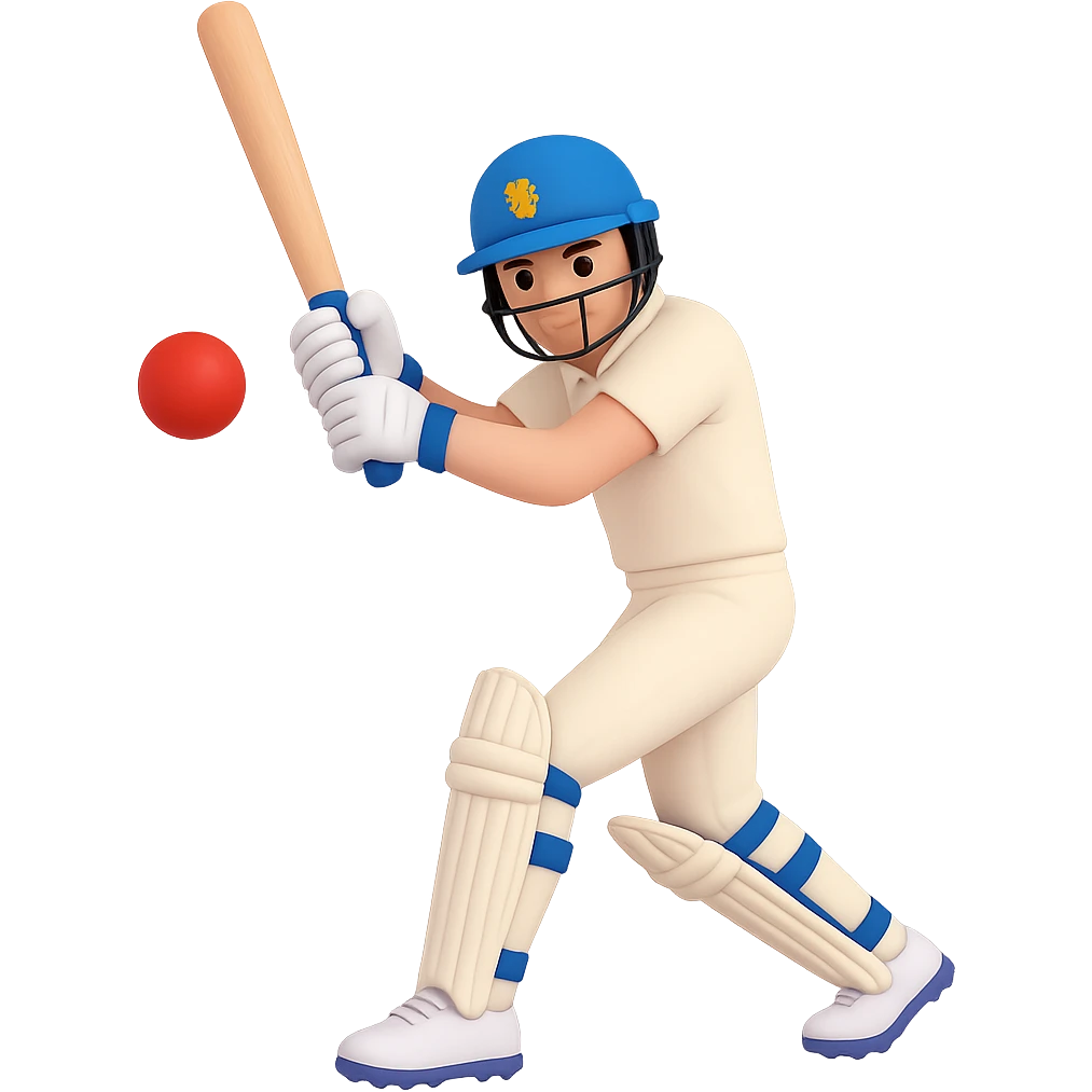 Place a cricket ball close to the bat in 3D emoji style with no background, matching the existing 3D emoji style of the image. emoji