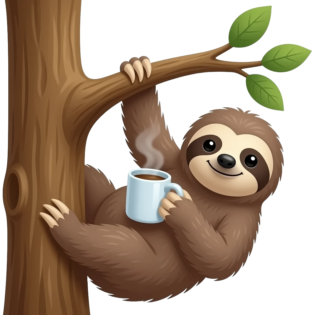 sloth morning coffee big tree hanging emoji