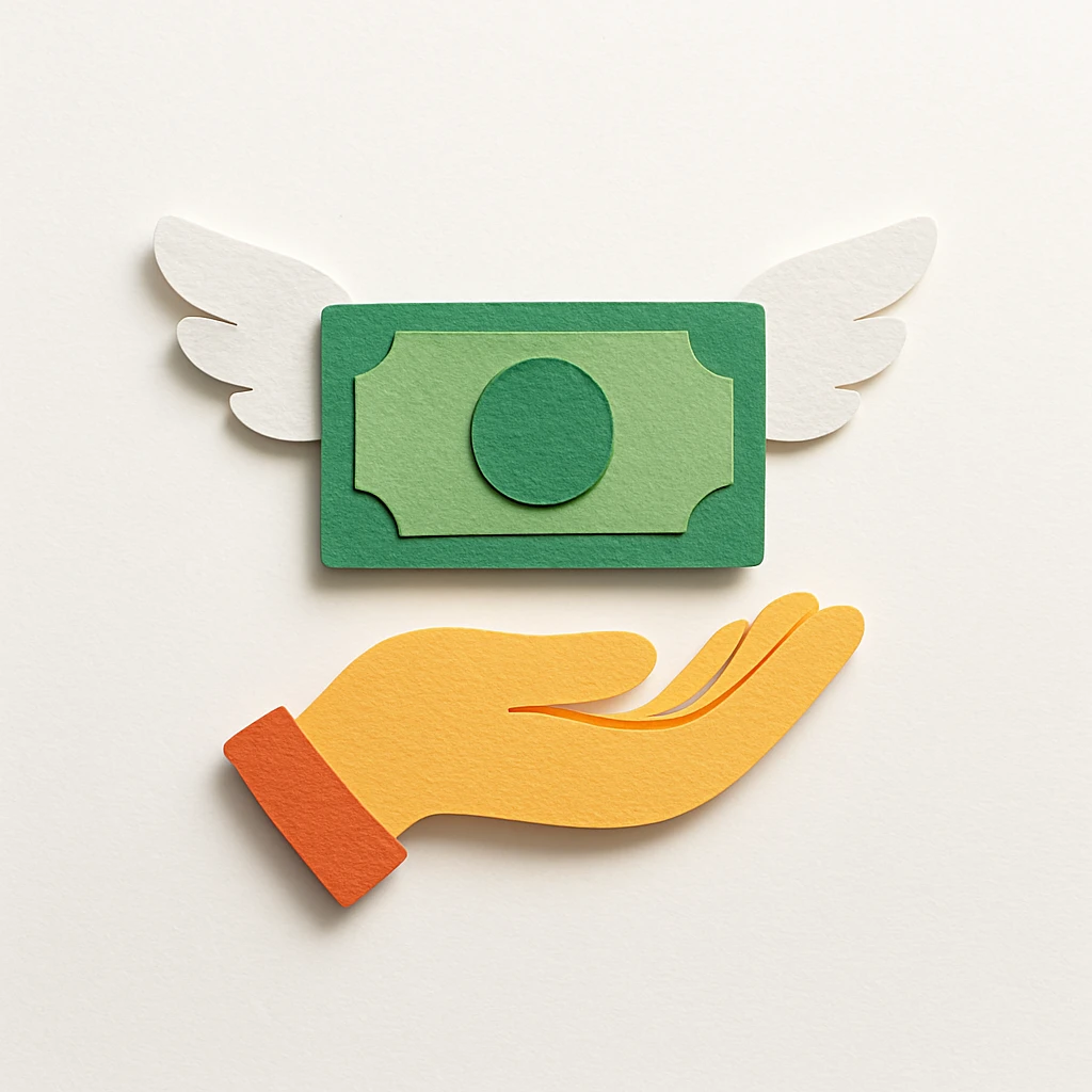 money with wings, donation emoji, paper craft style emoji