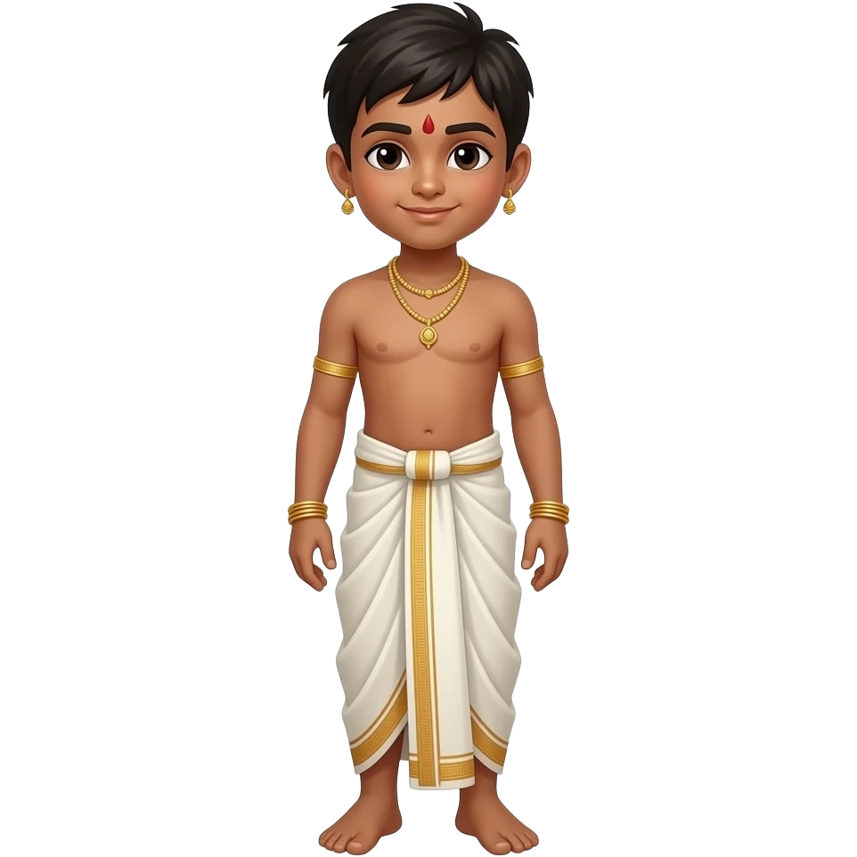 Create a full body emoji of a shirtless kid wearing a dhuti emoji