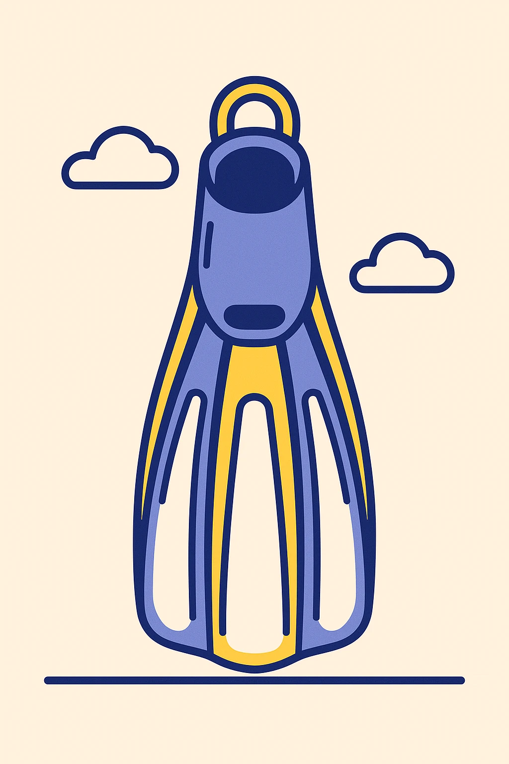 flat vector style scuba flipper, blue and yellow emoji