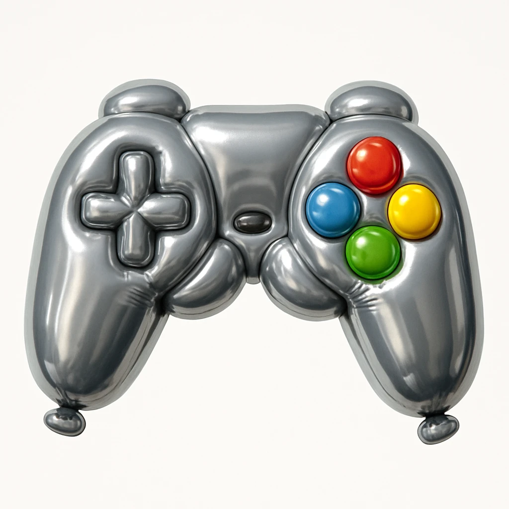 game controller, balloon animated icon style, shiny, inflated, playful, animated appearance emoji