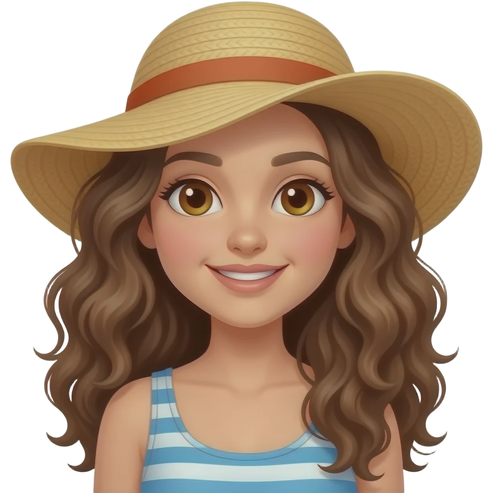 white girl with brown eyes and long curly hair on vacation emoji