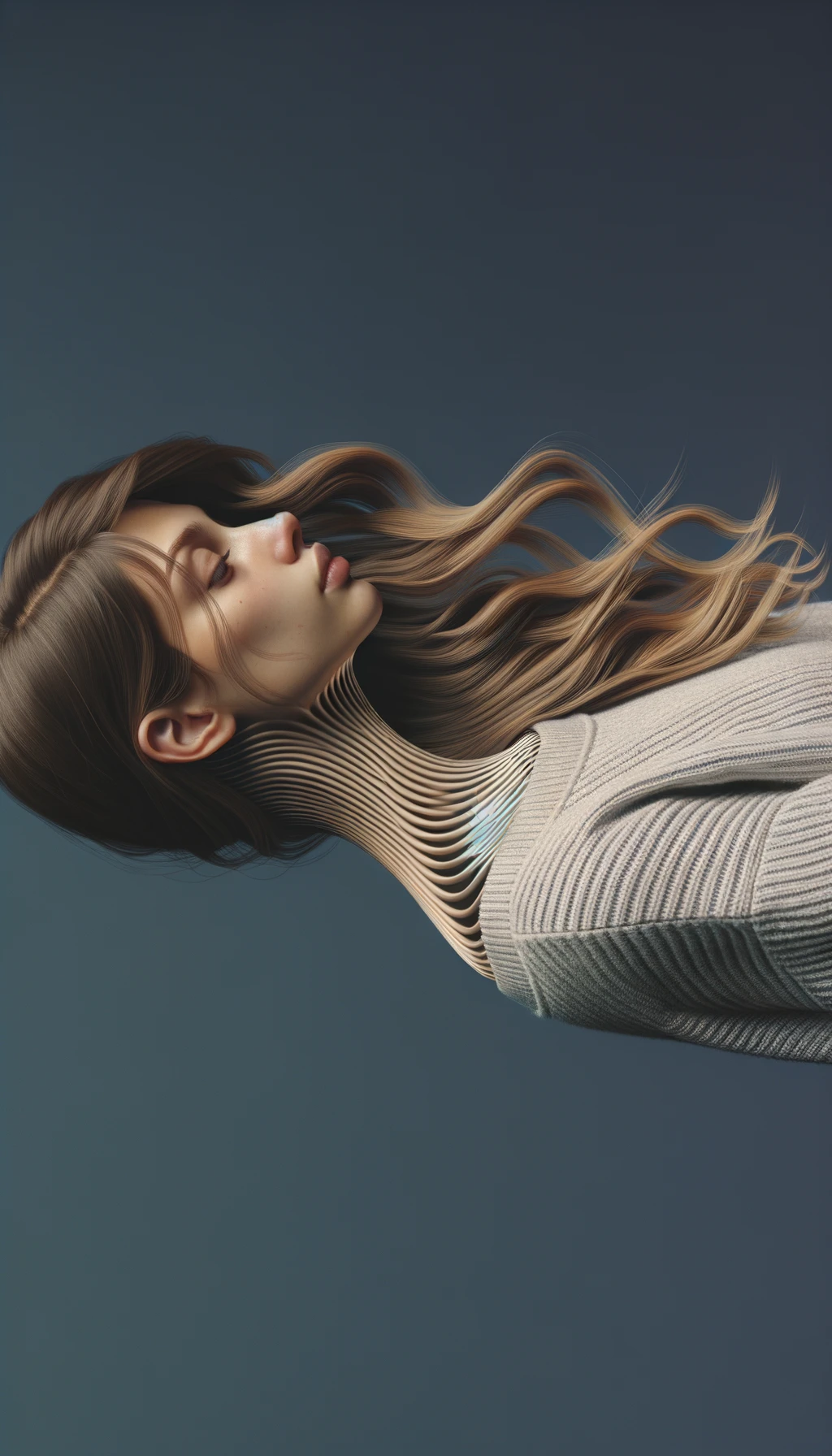 fai immagine identica ma di una donna con capelli lunghi, iperrealistico 4k, postura storta con spina dorsale storta emoji