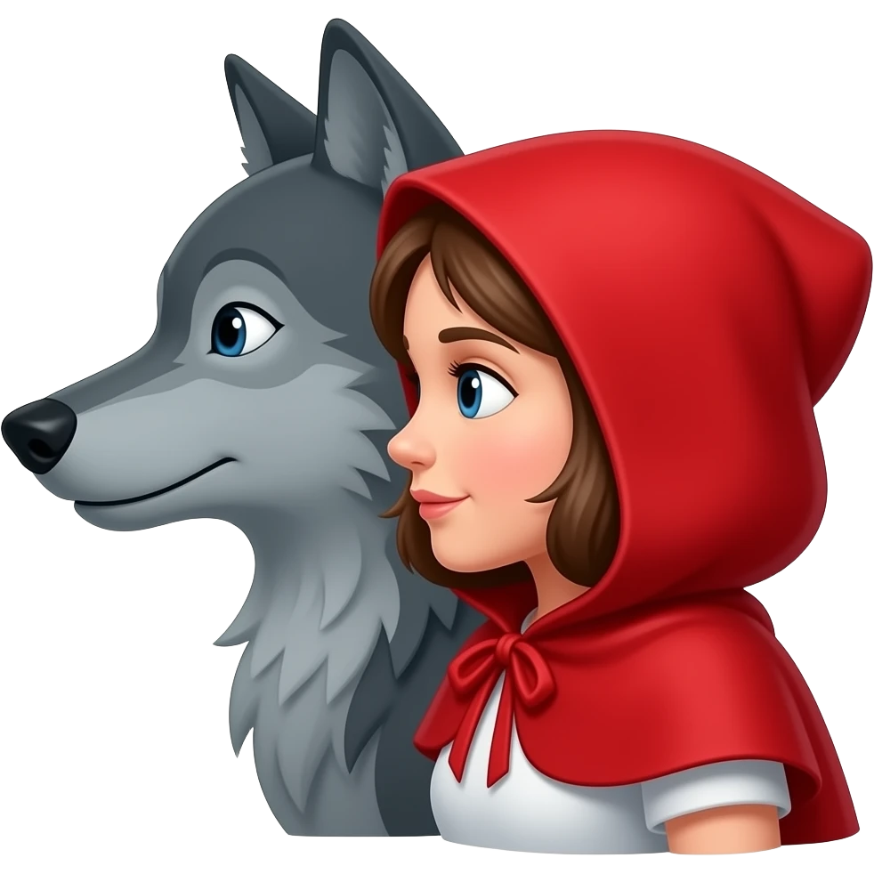 Little red riding hood and wolf combine side profile emoji