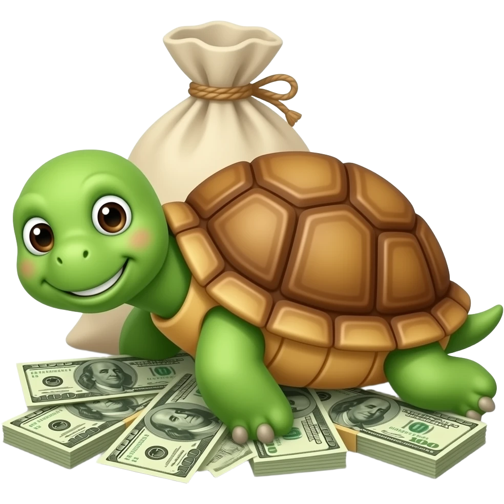 A turtle laying on a bag of money emoji