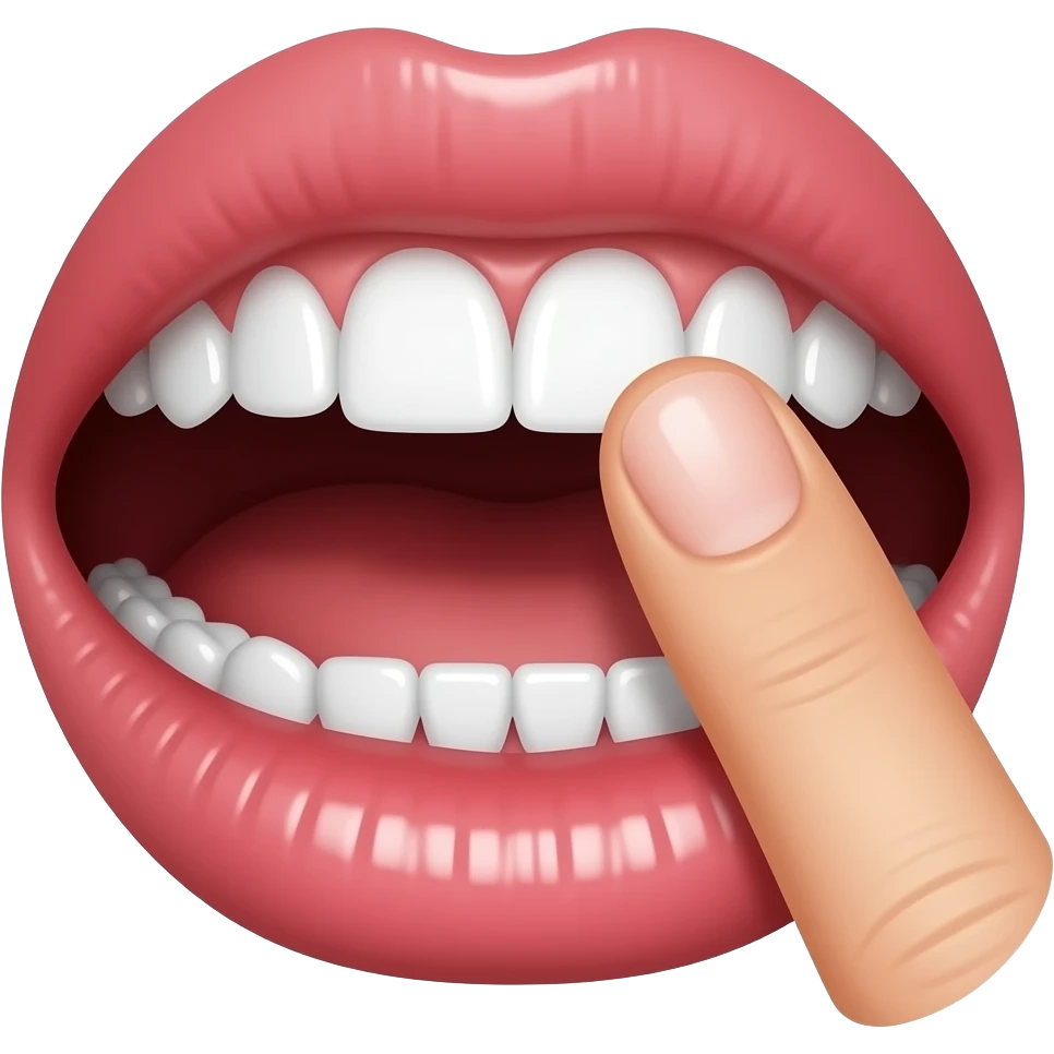 A mouth with fingers between teeth on the side in a sexy way emoji