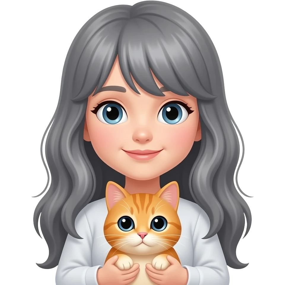 Gray long  hair girl holding orange cat emoji