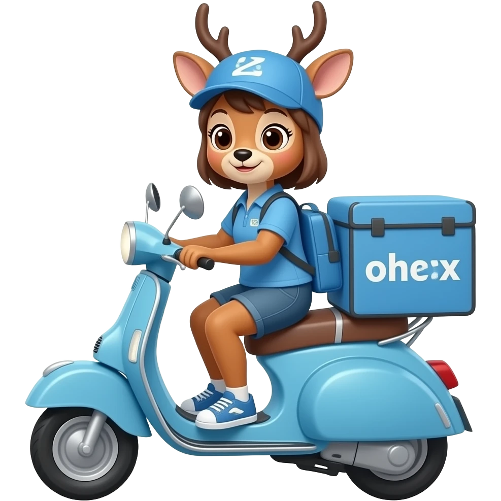 girl cute deer who works as a courier on a blue scooter emoji