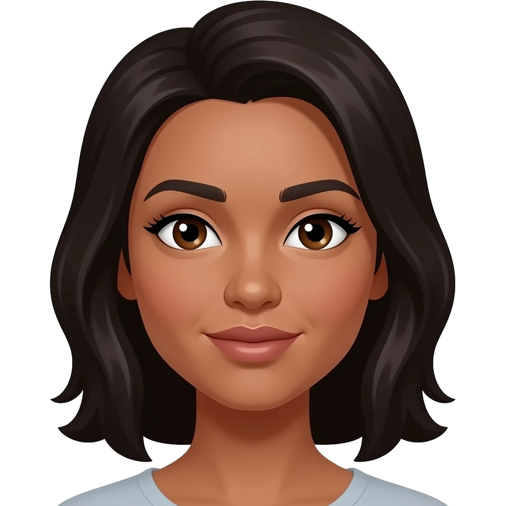 Mujer de tes morena , ojos cafes , cejas y pestañas emoji