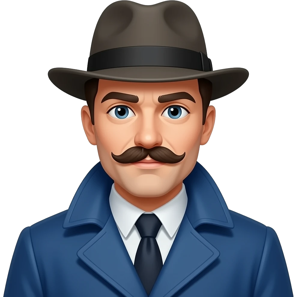 man with blue coat mehroon mostache with hat emoji