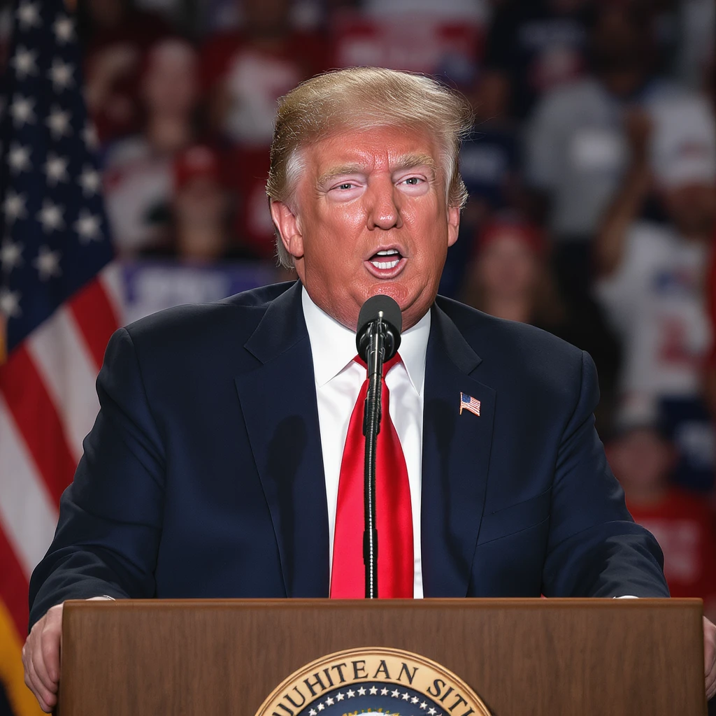 Donald Trump speaking at a rally emoji