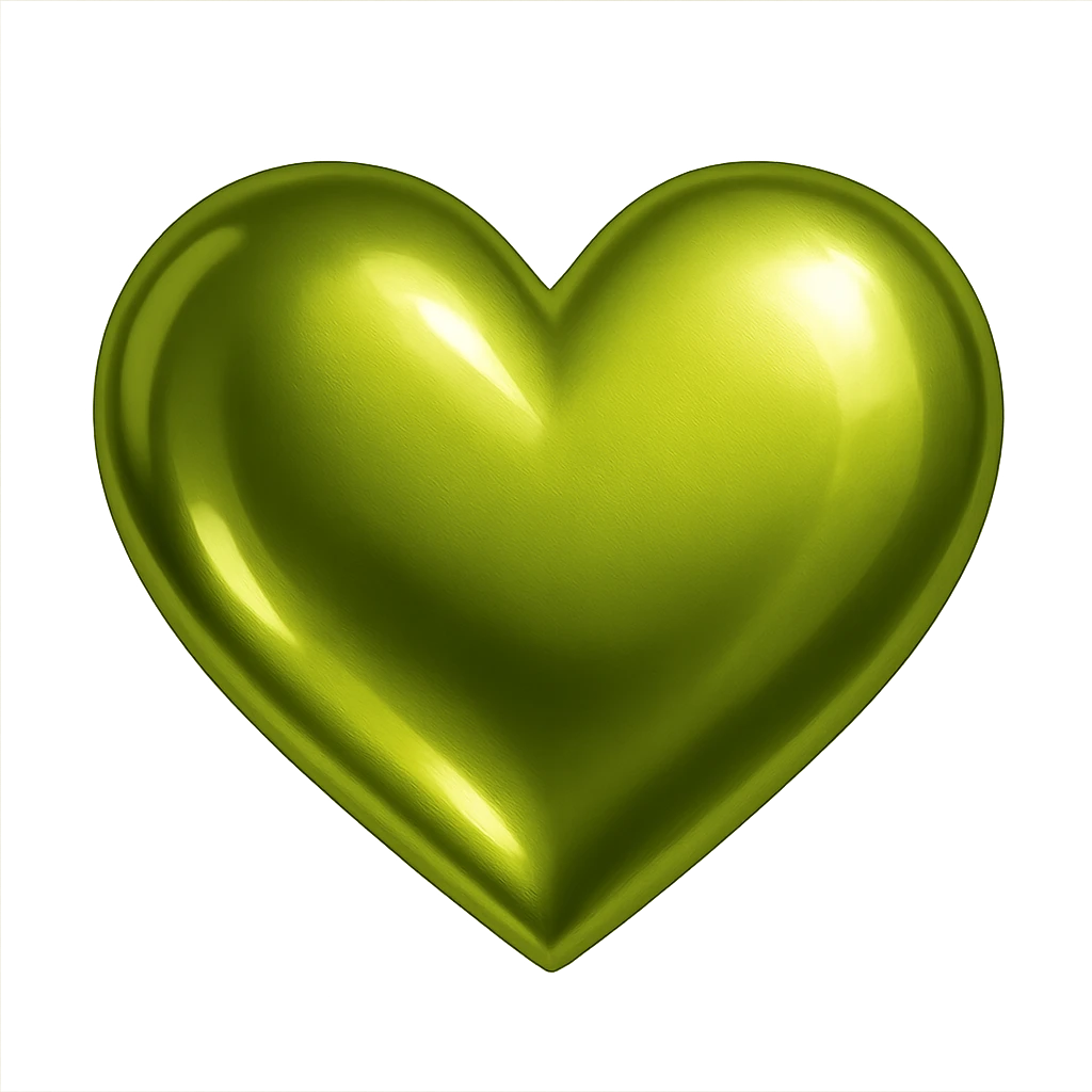 heart with a metallic chartreuse finish, digital illustration emoji