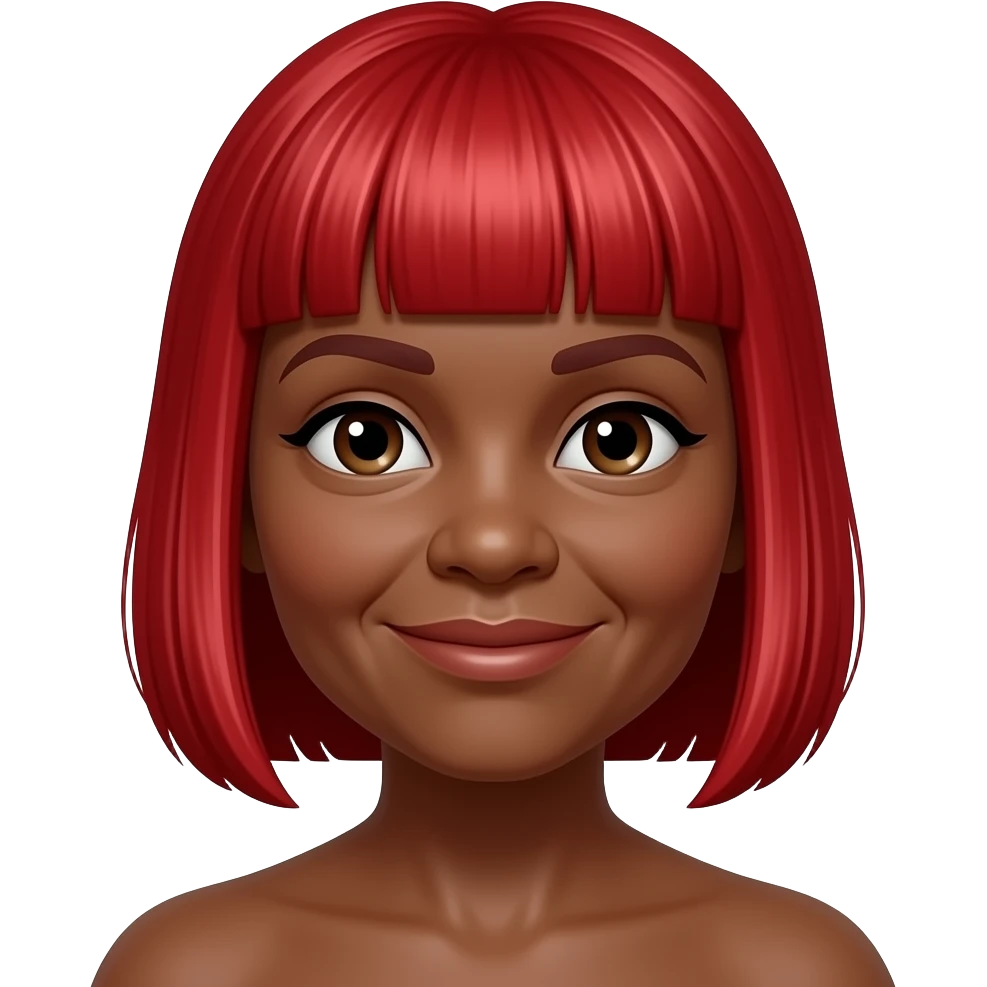 Older Black woman with a small red straight hair wig on her head emoji