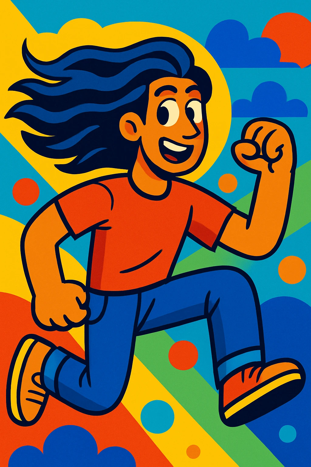 long hair guy, vibrant cartoon style emoji