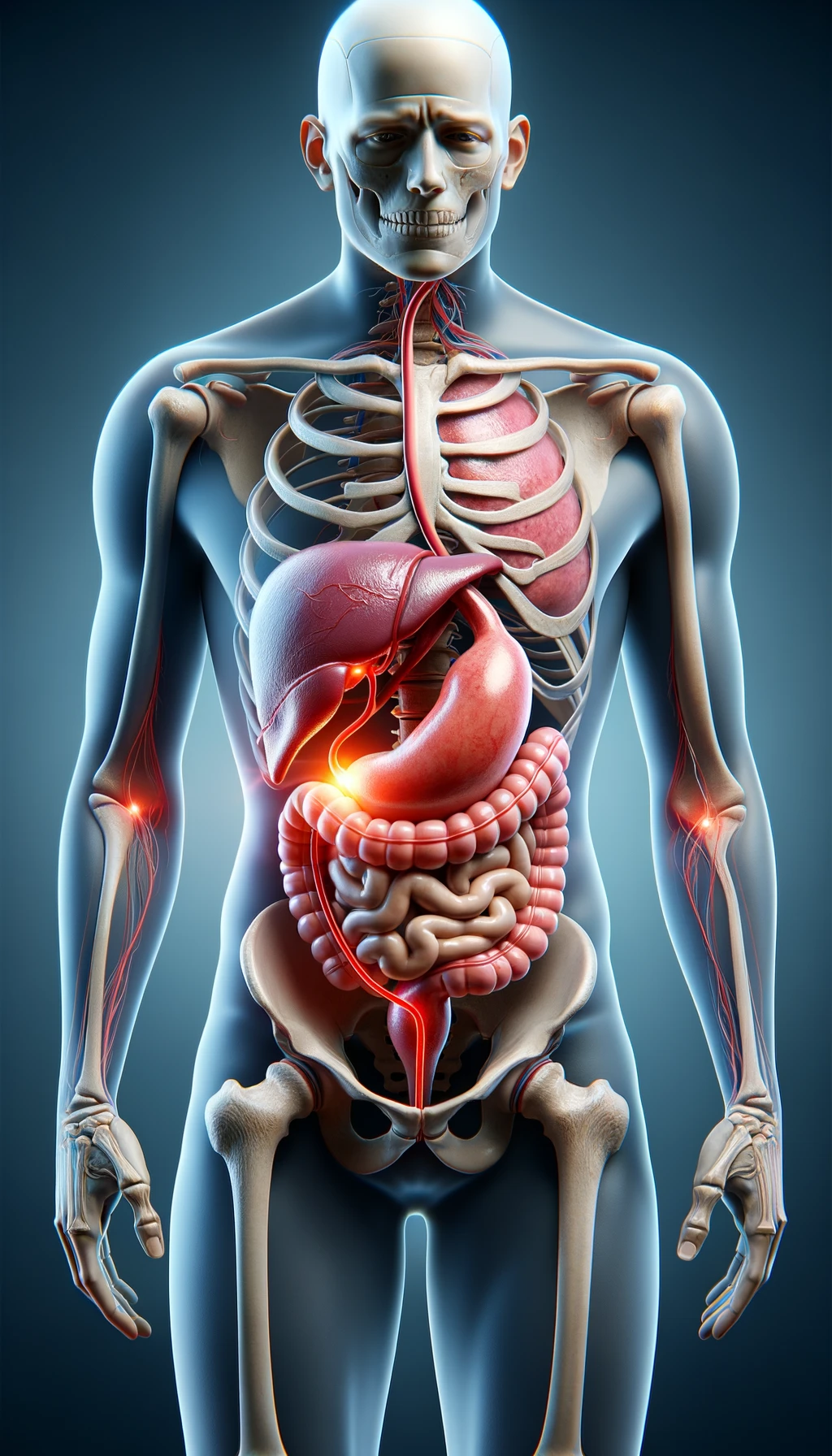 cistifellea umana anatomica realistica e intestino sono collegati nel dolore, sfondo chiaro emoji