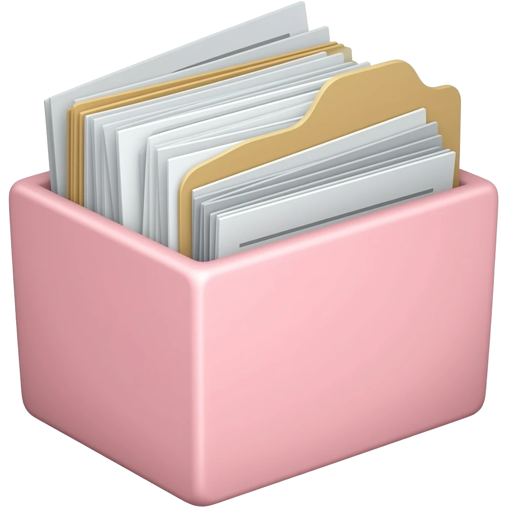 junk files box light pale pink and documents emoji