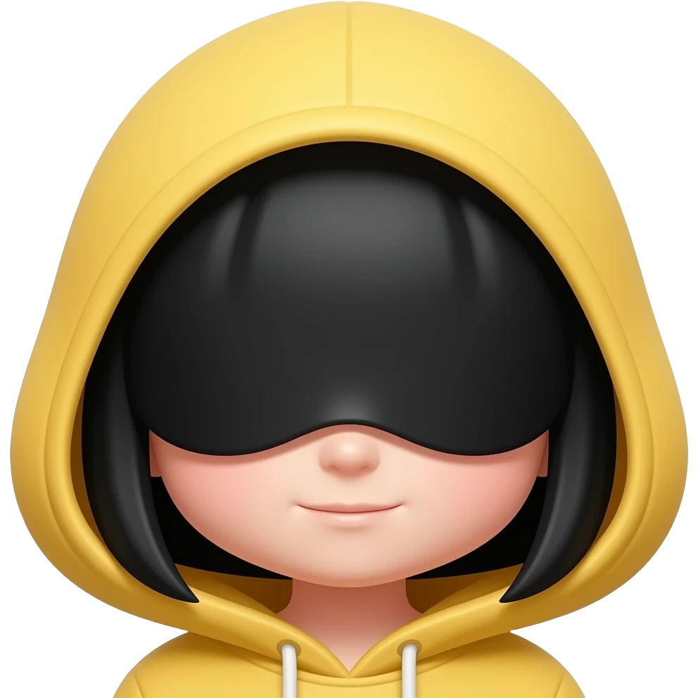 a little girk head with a yellow hood on and her black hair covers her face emoji