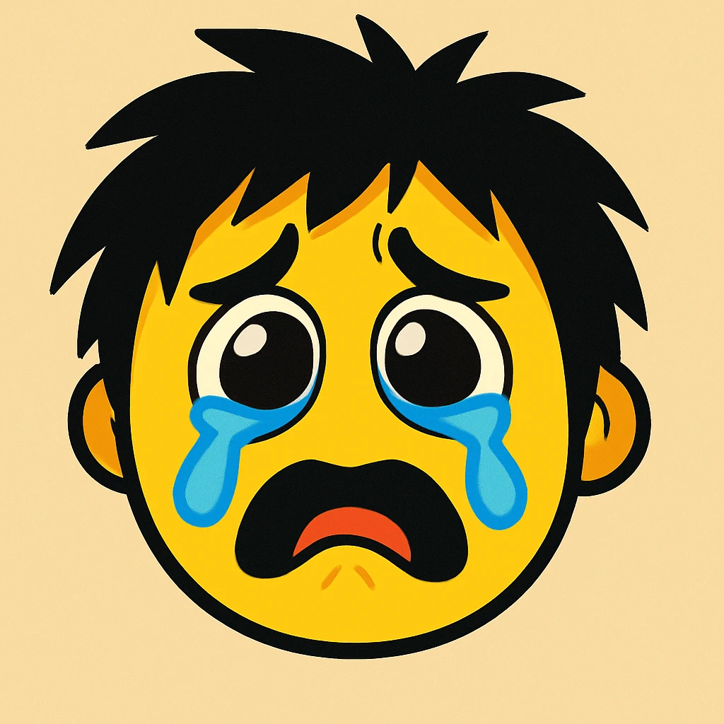classic sob emoji with messy black hair emoji
