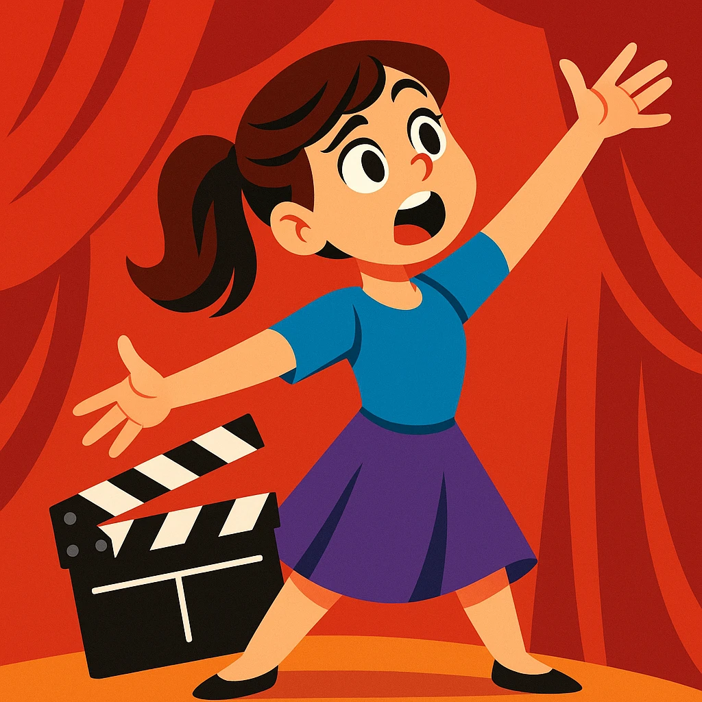 brunette girl acting, vibrant cartoon style emoji