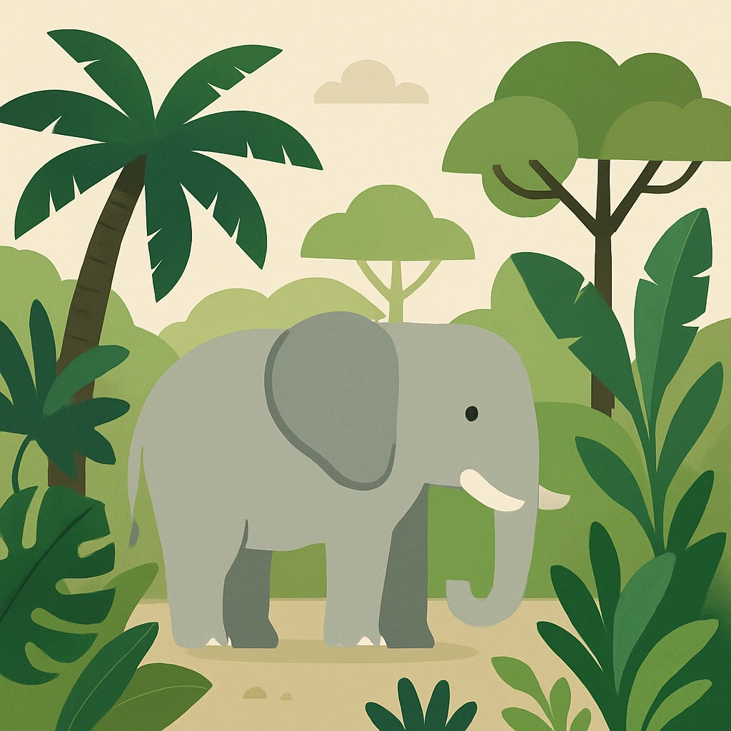Flat design style elephant in the jungle emoji