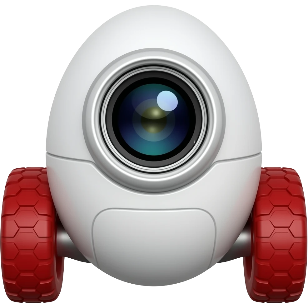 Egg shaped white & red wheeled robot with camera in the front emoji