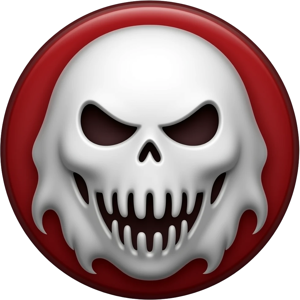A logo with a bloody and scary killer design emoji