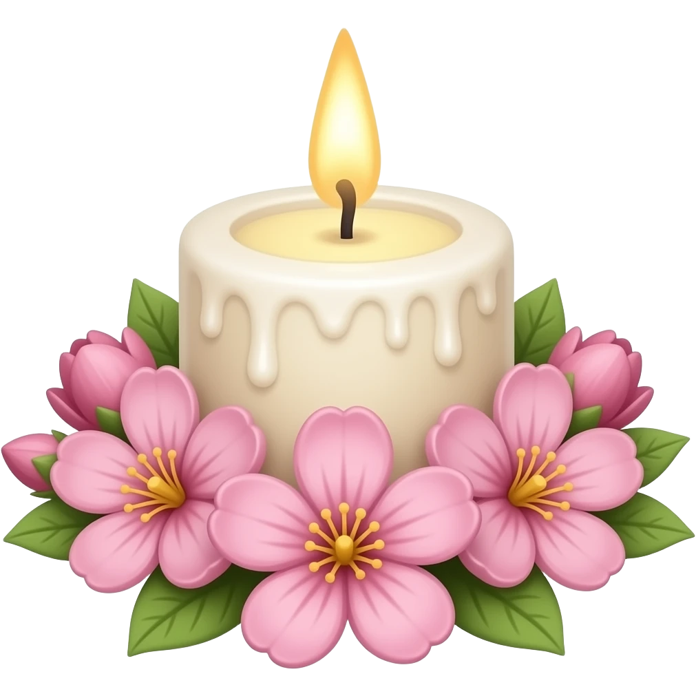 candle with pink spring flowers around emoji