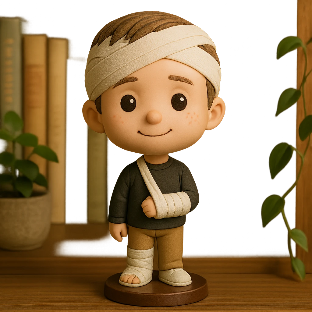 bandage with oversized head, cute expression, bobblehead style emoji