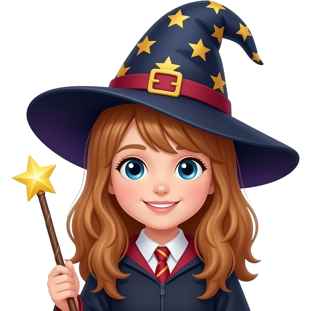 girl with wizard hat and wand emoji
