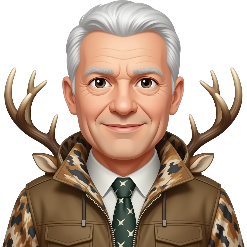 AnOlder man, white hair. Balding some deer hunter emoji