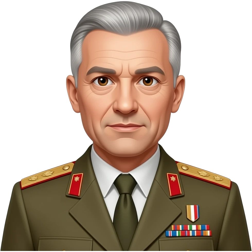 General Anatolij mit General Abzeichen auf Schulter und Militär Uniform und ein paar graue Haare und braune Augen emoji