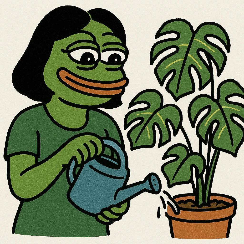 woman watering her monstera plant emoji