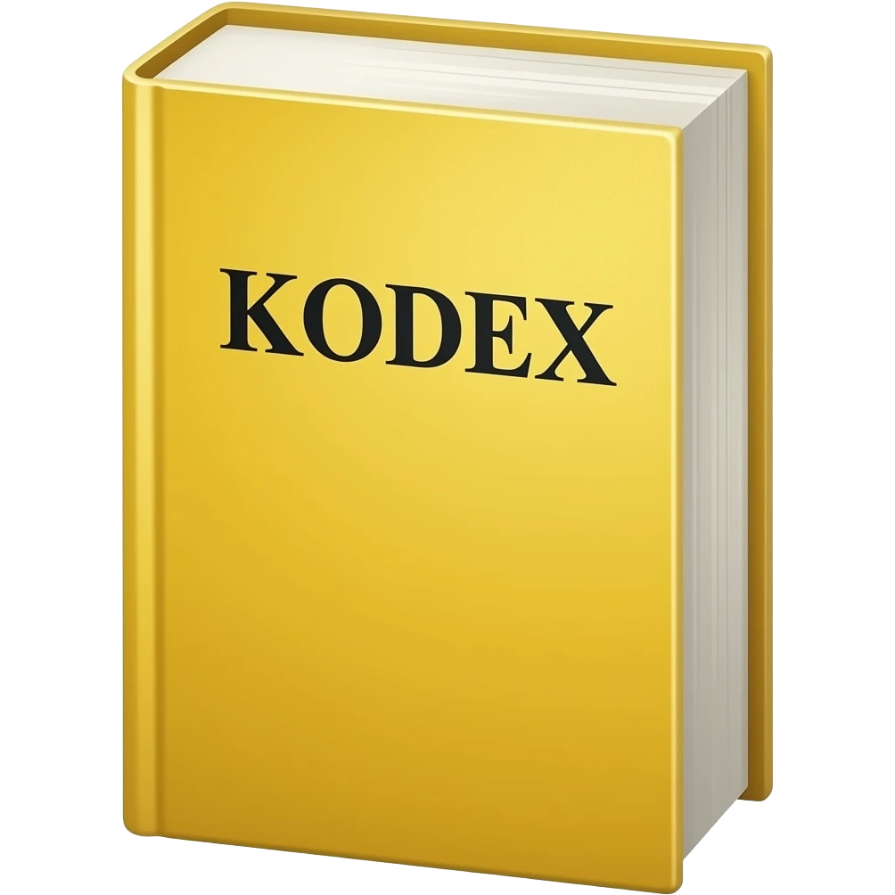 a yellow thick book that in the front says KODEX in font Times New Roman and looks like an austrian Kodex (Law Book) and is standing straight up emoji