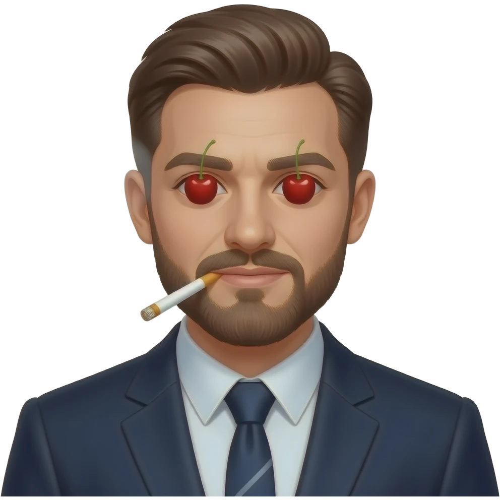 Make sioerman smoking just half body seen and cherries in his pupils emoji