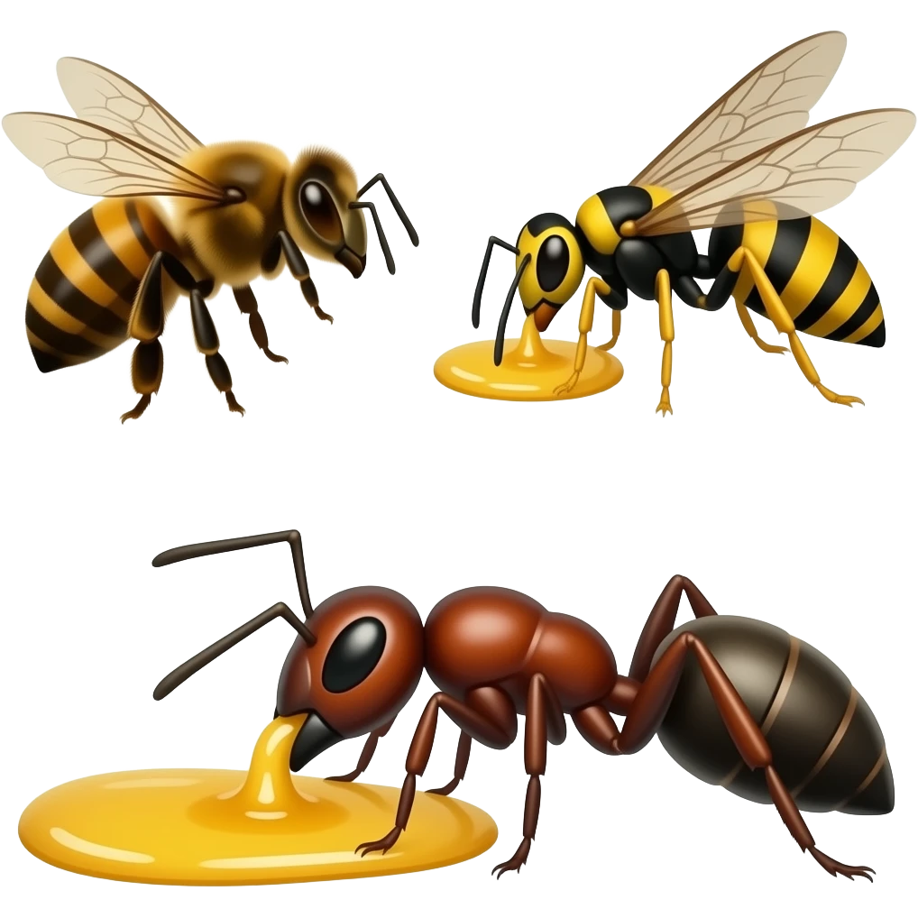 Male bee and male wasp and male Ant eating honey emoji