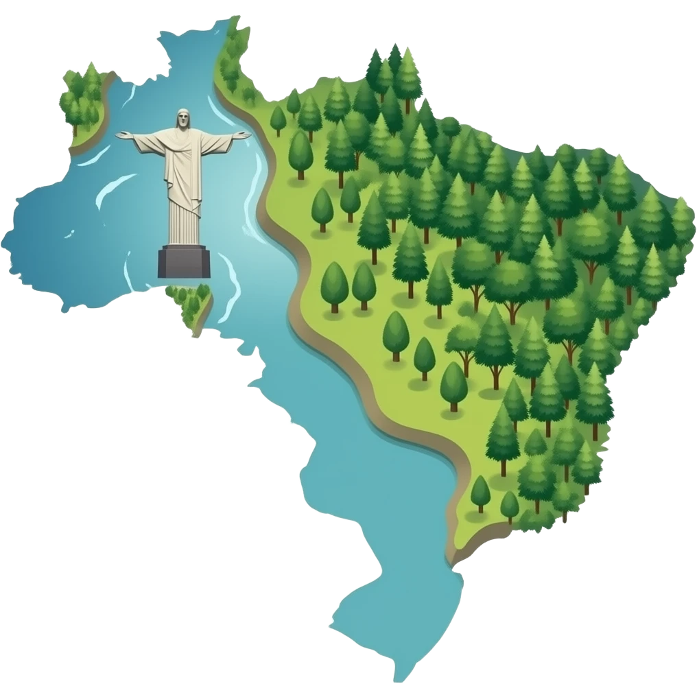 O mapa do Brasil e no Rio de Janeiro tem o Cristo Redentor na floresta amazônica tem árvore, emoji
