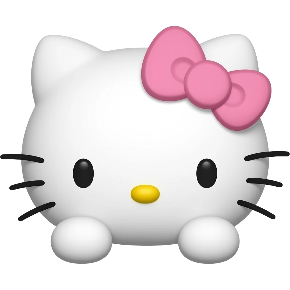 hello kitty head with two front paws with a pink nose and a pink bow emoji