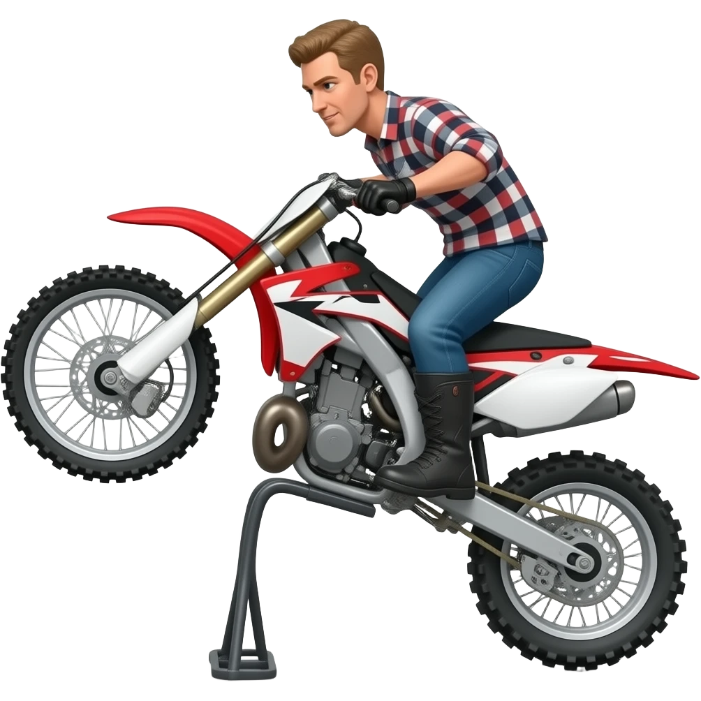 Man doing wheelie on red black & white offroad motorcycle emoji