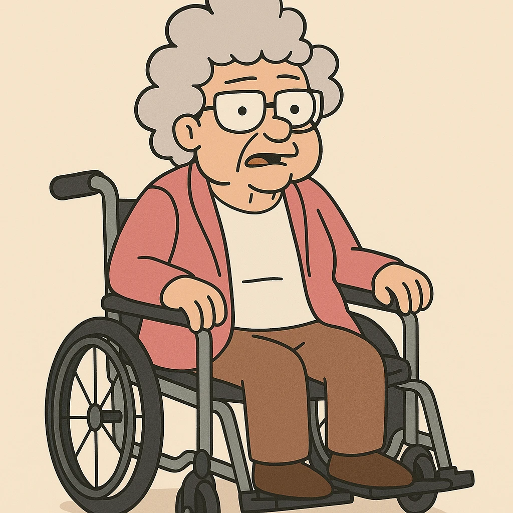 Grandmas white shirt pink jackets a wheelchair  emoji