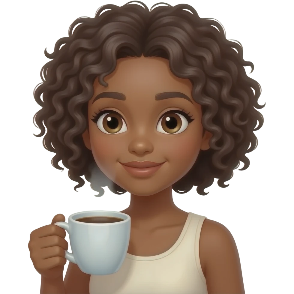 Brown skin girl, sips coffee in the sun emoji