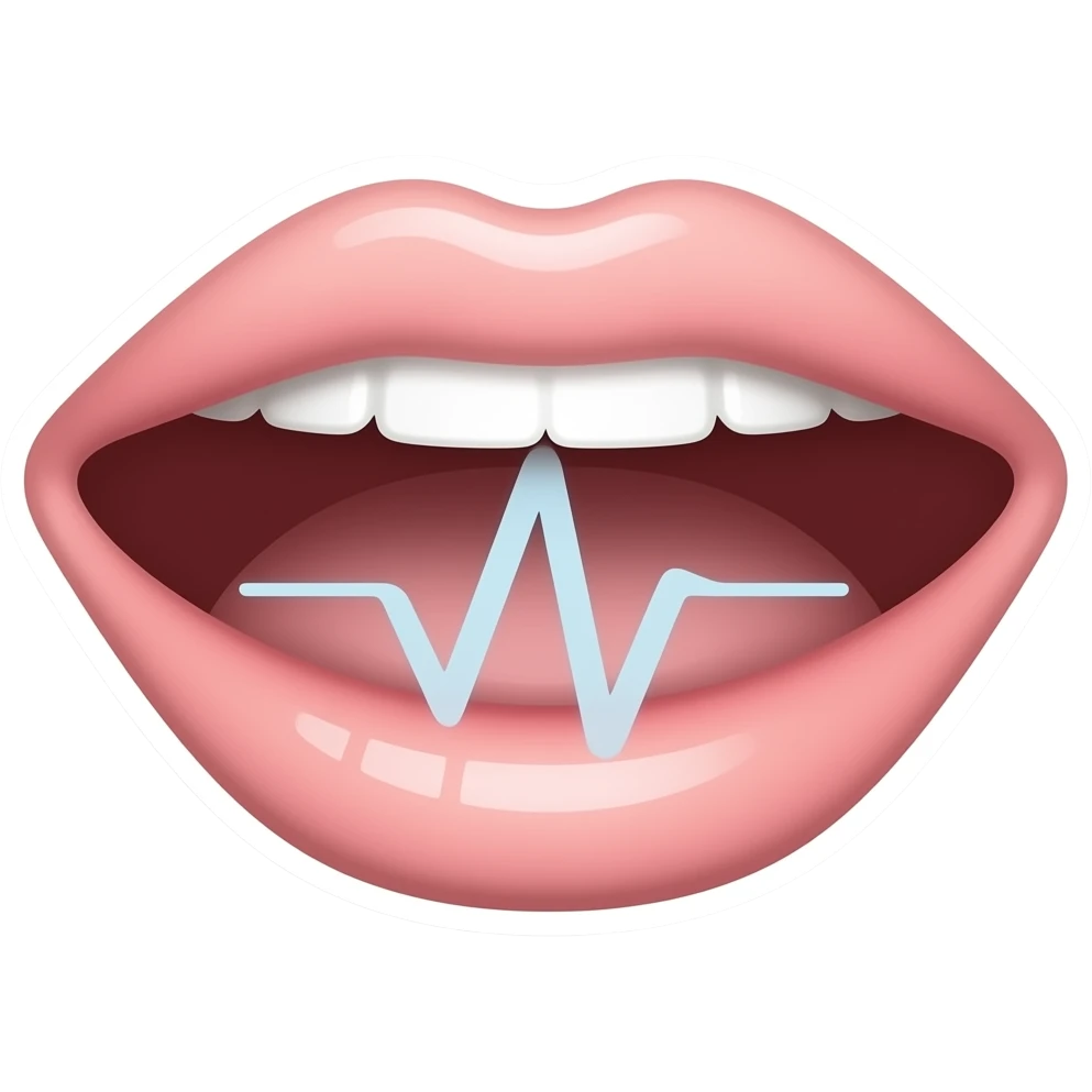 minimal line-art Closeup of a mouth from with a soft sound wave coming from it sticker, elegant thin stroke, pastel tones, clean vector design, no background, modern aesthetic, 8k emoji