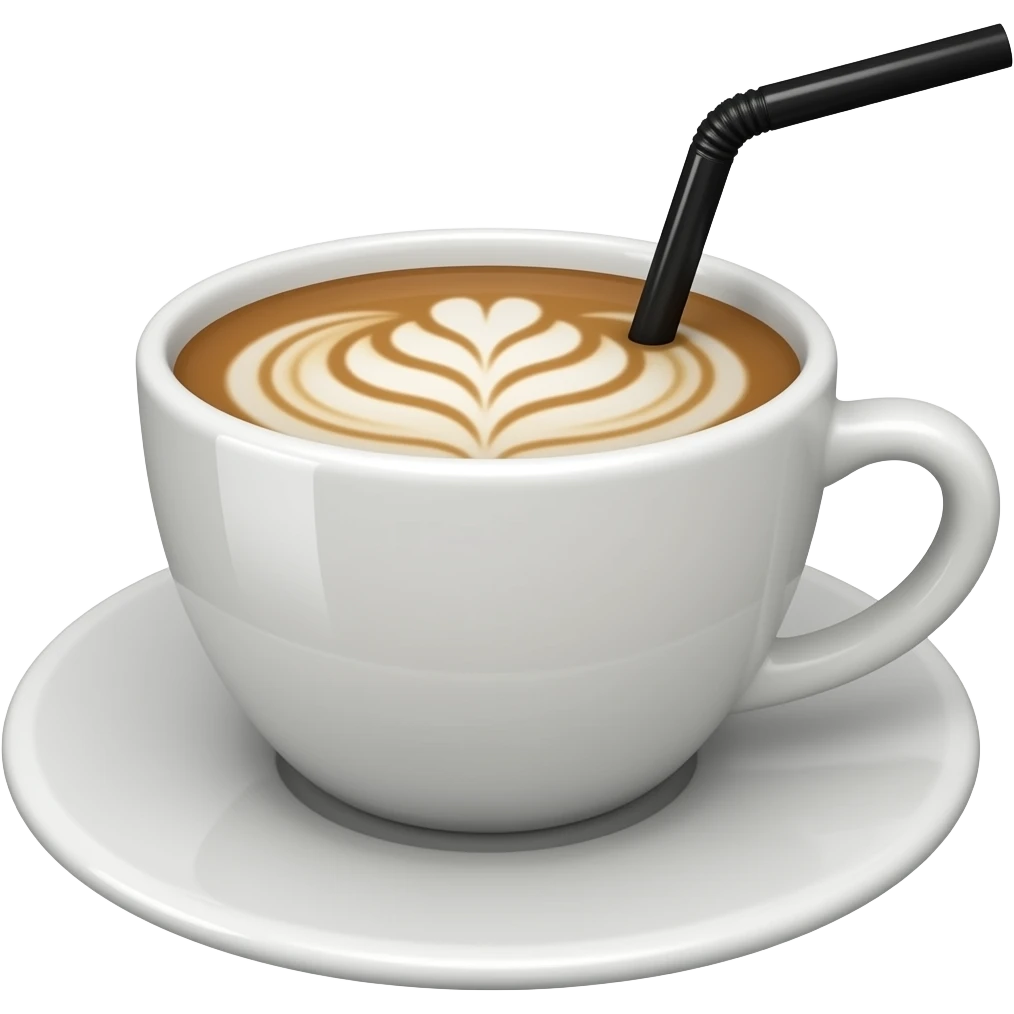 Crée 1 emoji iOS 18 représentant un univers cosy et esthétique de créatrice.Éléments : capuccino dans un gobelet avec une paille noire. l'ensemble est isolée sur un fond blanc. emoji