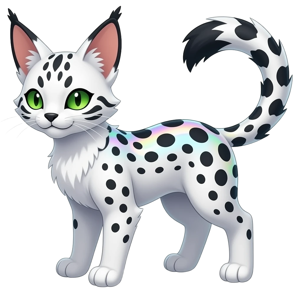 Shiny Colorful Albino Bobcat-Caracal-Leopard-Genet-Pokémon-Digimon-Fakémon-fusion-hybrid-creature emoji