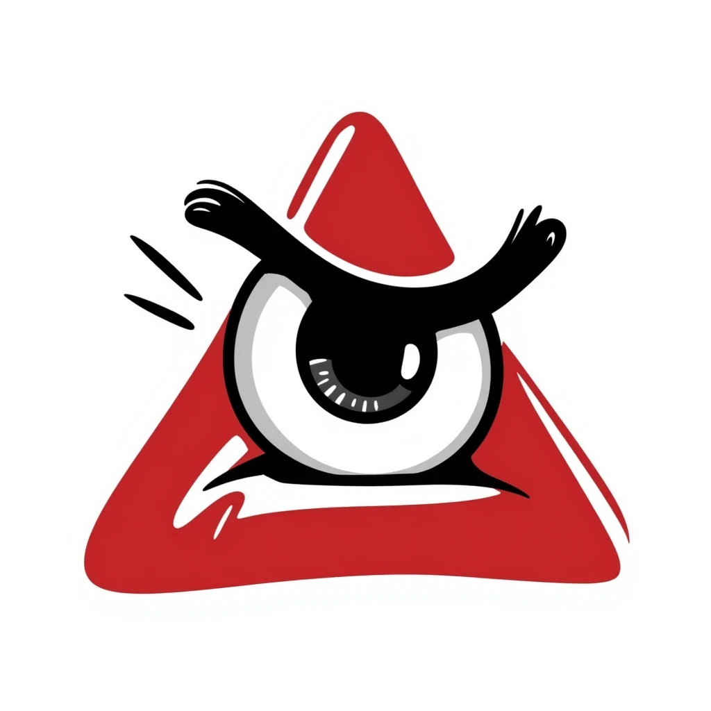 Make the eye inside the blood-red triangle more menacing, with sharp features, intense gaze, and a sinister aura, in black doodle style. emoji