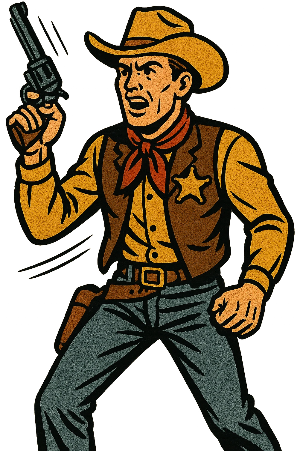 The full body of a A male sheriff from the American West holding up his pistol emoji